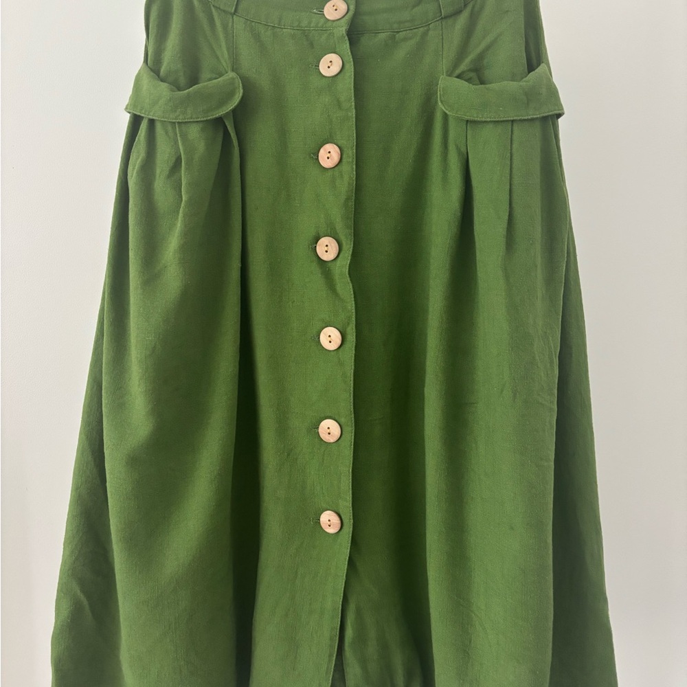 Modcloth Green Pleated A-Line Midi Skirt